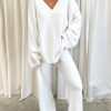 Clothing Azzlee | Solid Casual Sweater Suit White