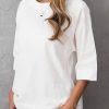 Clothing Azzlee Blouse & Shirts | Women'S Rayon Solid Color Casual Round Neck Half Sleeve Blouse White