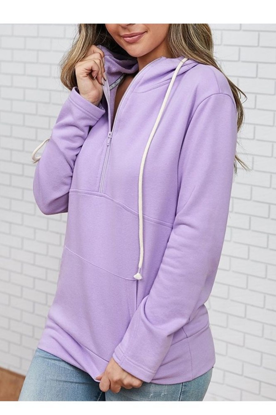 Clothing Azzlee Sweatshirt & Hoodies | Solid Half Zip Hoodie Sweatshirt Purple