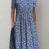 Clothing Azzlee Midi Dresses | Casual Round Neck Short Sleeve Floral Midi Dress Blue