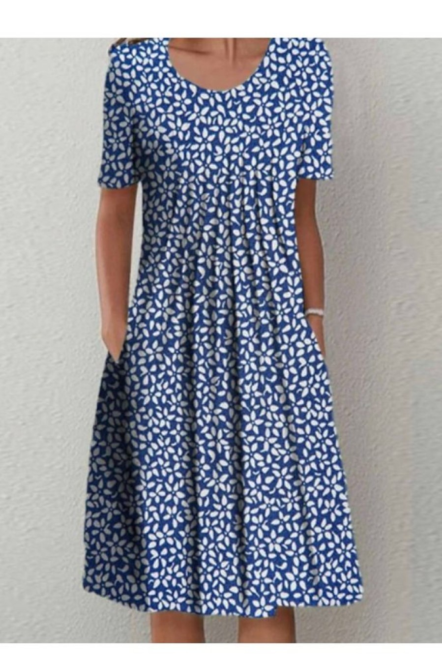 Clothing Azzlee Midi Dresses | Casual Round Neck Short Sleeve Floral Midi Dress Blue