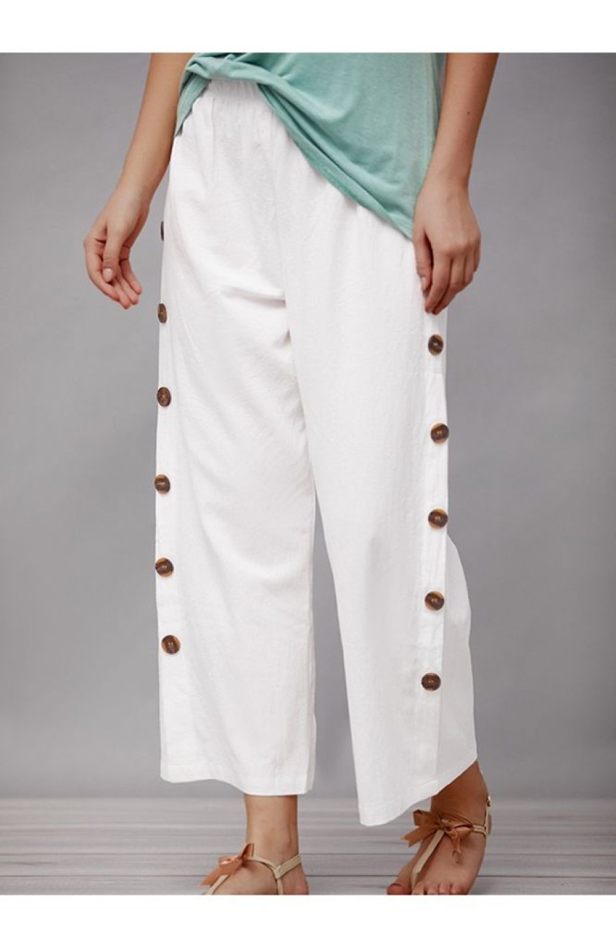 Clothing Azzlee Pants | Plain Buttons Casual Straight Leg Pants White