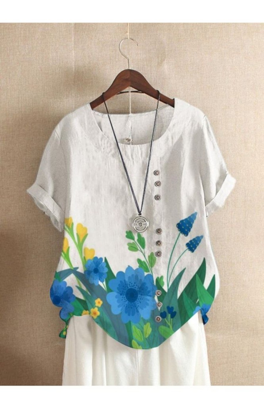 Clothing Azzlee Blouse & Shirts | Casual Floral Printed Round Neck Blouse White