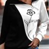 Clothing Azzlee Sweatshirt & Hoodies | Casual Graphic Tops Lapel Long Sleeve Floral Printed Sweatshirts Black-White