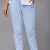 Clothing Azzlee Pants | Cotton Solid Color With Pockets Sashes Casual Pants Blue