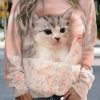 Clothing Azzlee Sweatshirt & Hoodies | Cute Cat Print Casual Pullover Sweatshirt Pink