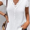 Clothing Azzlee Blouse & Shirts | Casual V Neck Solid Short Sleeve Blouse White