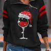 Clothing Azzlee Sweatshirt & Hoodies | Casual Graphic Tops V Neck Printed Long Sleeve Xmas Sweatshirts Black