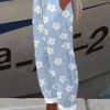 Clothing Azzlee Pants | Botanical Floral Print Loose Casual Pants Light Blue