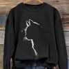 Clothing Azzlee Sweatshirt & Hoodies | Cute Cat Silhouette Casual Sweatshirt Black