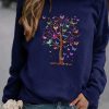 Clothing Azzlee Sweatshirt & Hoodies | Casual Graphic Tops Round Neck Long Sleeve Tree Printed Sweatshirts Navy Blue