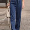 Clothing Azzlee Pants | Solid Casual Elastic Waist Straight Pants Blue