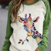 Clothing Azzlee Sweatshirt & Hoodies | Casual Round Neck Animal Printed Long Sleeve Sweatshirts Green