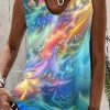 Clothing Azzlee Tanks | Casual V Neck Printed Sleeveless Tank Blue