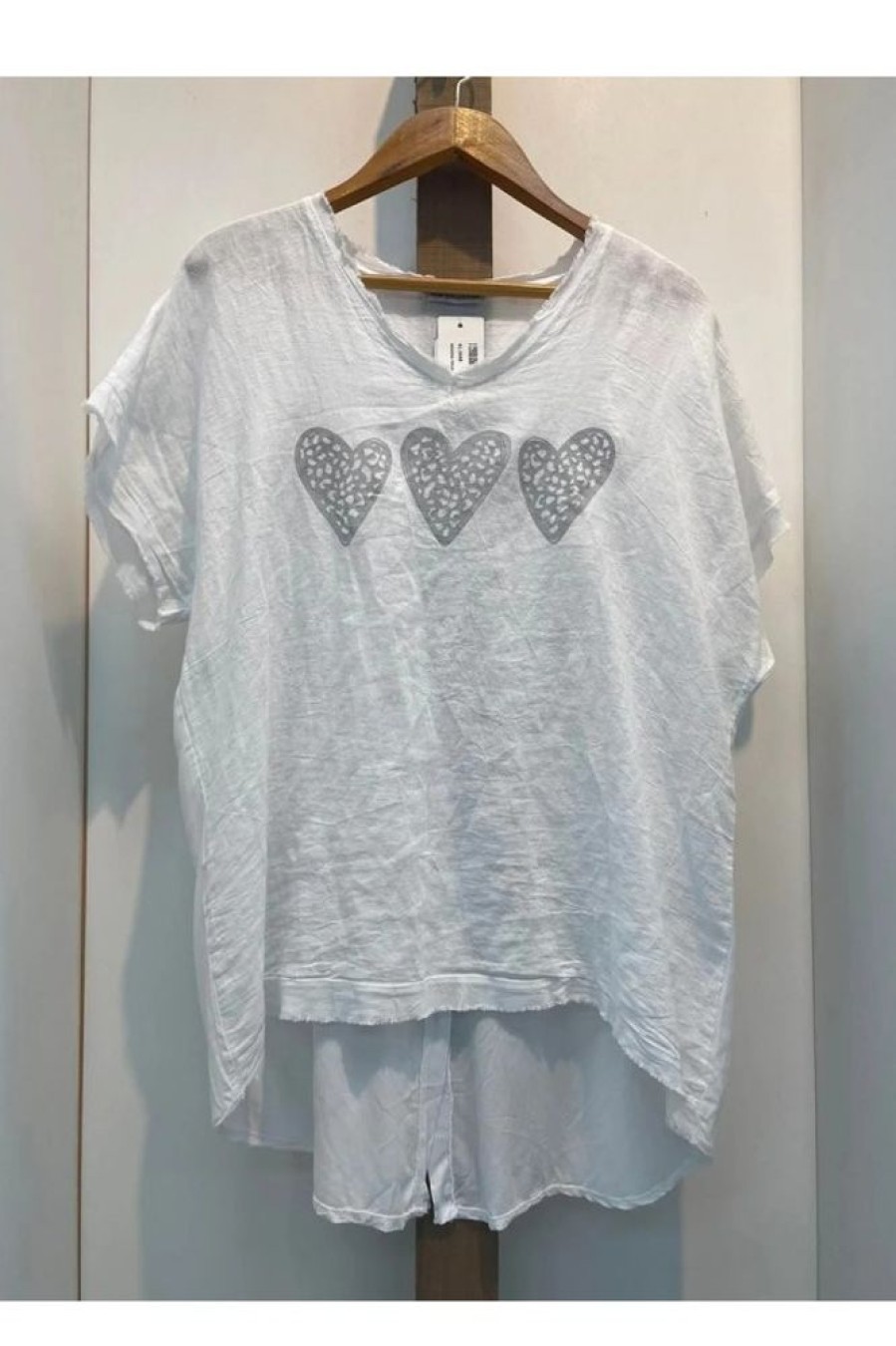 Clothing Azzlee Blouse & Shirts | Plus Size Love Pattern Print Solid T-Shirt White