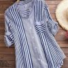 Clothing Azzlee Blouse & Shirts | Stand Collar Stripe 3/4 Sleeve Casual Printed Shirt