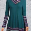 Clothing Azzlee Mini Dresses | Turtleneck Long Sleeve Stripe Patchwork Button Mini Dress Green