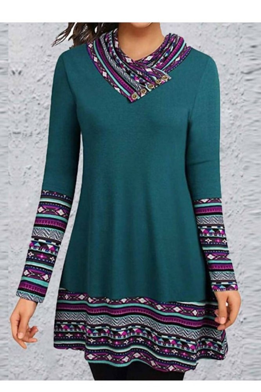 Clothing Azzlee Mini Dresses | Turtleneck Long Sleeve Stripe Patchwork Button Mini Dress Green