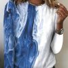 Clothing Azzlee Sweatshirt & Hoodies | Casual Round Neck Printed Long Sleeve Blouse Blue