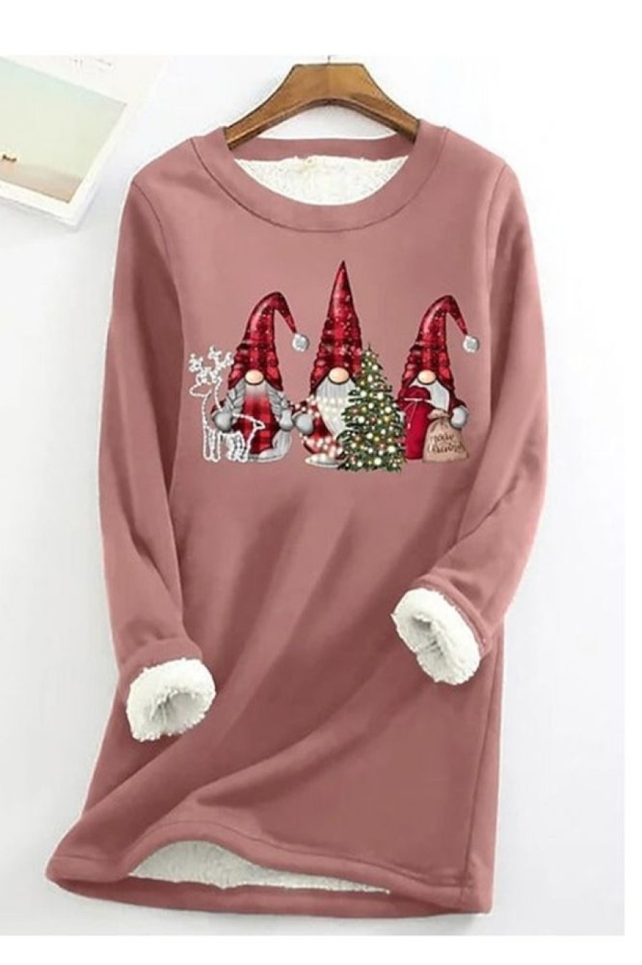 Clothing Azzlee Sweatshirt & Hoodies | Christmas Pullover Plush Casual Round Neck Long Sleeve Sweatshirt Pink