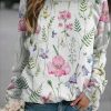 Clothing Azzlee Sweatshirt & Hoodies | Casual Graphic Tops Round Neck Long Sleeve Floral Printed Sweatshirts Pink