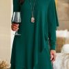 Clothing Azzlee Midi Dresses | V Neck Long Sleeve Loose Fit Midi Dress Green