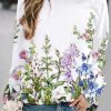 Clothing Azzlee Sweatshirt & Hoodies | Casual Graphic Tops Round Neck Long Sleeve Floral Printed Sweatshirts White