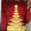 Clothing Azzlee Sweatshirt & Hoodies | Casual Graphic Tops Round Neck Long Sleeve Christmas Tree Printed Xmas Sweatshirts Red