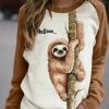 Clothing Azzlee Sweatshirt & Hoodies | Casual Round Neck Animal Printed Long Sleeve Sweatshirts White