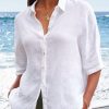 Clothing Azzlee Blouse & Shirts | Casual Shirt Collar Solid Half Sleeve Blouse White