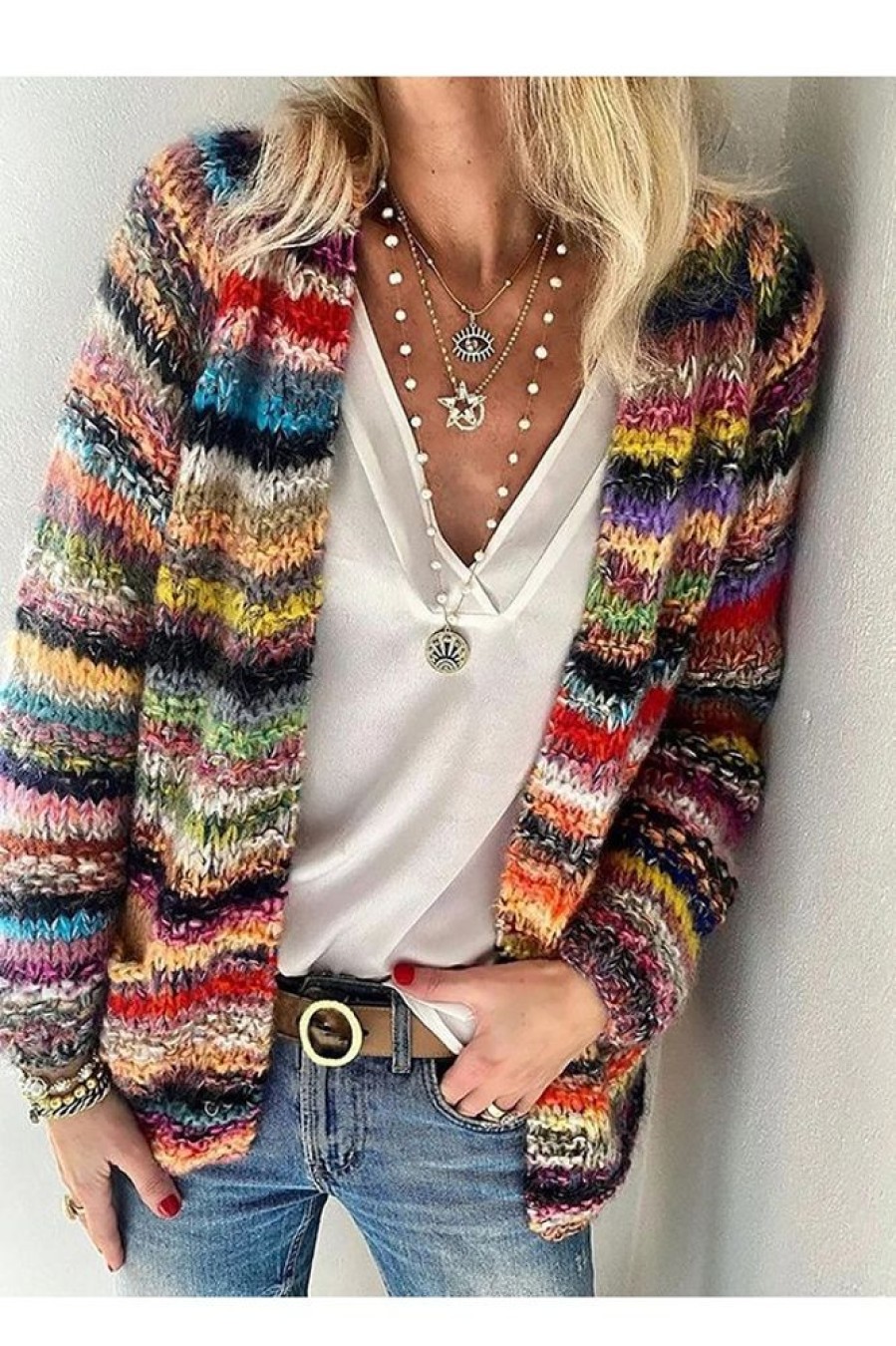 Clothing Azzlee Sweater & Cardigans | Casual Tops Long Sleeve Stripe Printed Sweater Multi