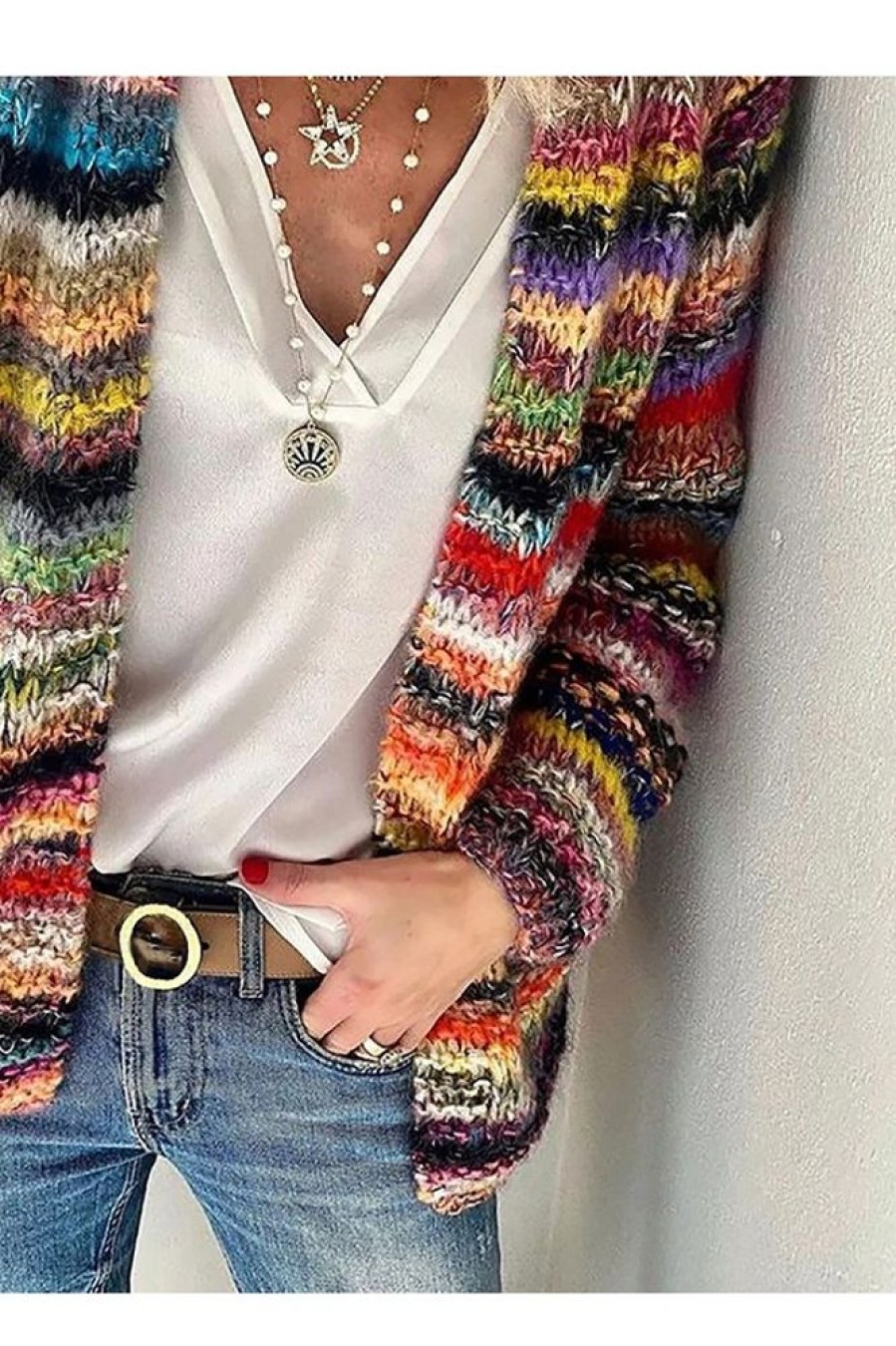 Clothing Azzlee Sweater & Cardigans | Casual Tops Long Sleeve Stripe Printed Sweater Multi