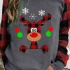 Clothing Azzlee Sweatshirt & Hoodies | Christmas Cartoon Deer Print Crew Neck Long Sleeve Sweatshirt Gray