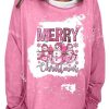 Clothing Azzlee Sweatshirt & Hoodies | Christmas Round Neck Printed Long Sleeve Sweatshirt Pink