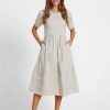 Clothing Azzlee Maxi Dresses | Solid Buttons Round Neck Short Sleeve Maxi Dress Sage