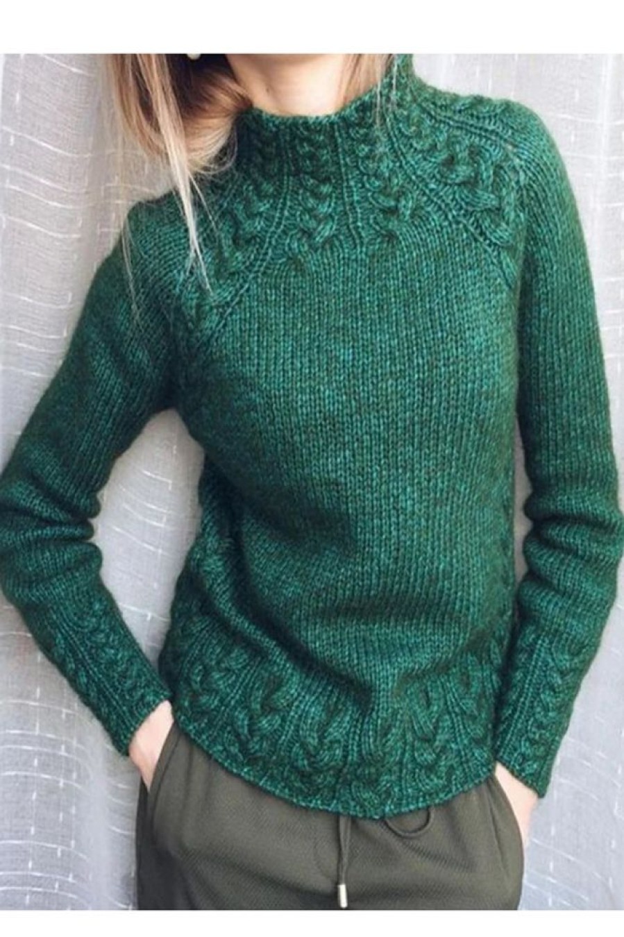 Clothing Azzlee Sweater & Cardigans | Turtleneck Cotton-Blend Vintage Shirt & Top Deep Green