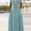 Clothing Azzlee Maxi Dresses | Casual Short Sleeve V-Neck Button Pocket Maxi Dress Blue