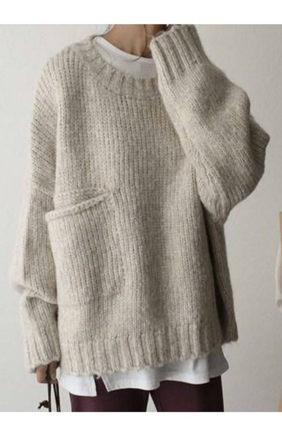 Clothing Azzlee Sweater & Cardigans | Oversized Pocket Front Sweater Ivory