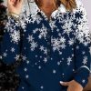 Clothing Azzlee Sweatshirt & Hoodies | Casual Snowflake Printed Daily Long Sleeve Blouse Dark Blue