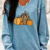 Clothing Azzlee Sweatshirt & Hoodies | Long Sleeve V-Neck Pumpkin Printed Sweatshirt Sky Blue