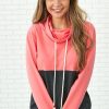 Clothing Azzlee Sweatshirt & Hoodies | Red Solid Splicing Casual Sweatshirt As Picture