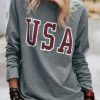 Clothing Azzlee Sweatshirt & Hoodies | Casual Graphic Tops Round Neck Long Sleeve Alphabet Printed Sweatshirts Gray