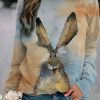 Clothing Azzlee Sweatshirt & Hoodies | Casual Round Neck Rabbit Printed Long Sleeve Sweatshirts Blue