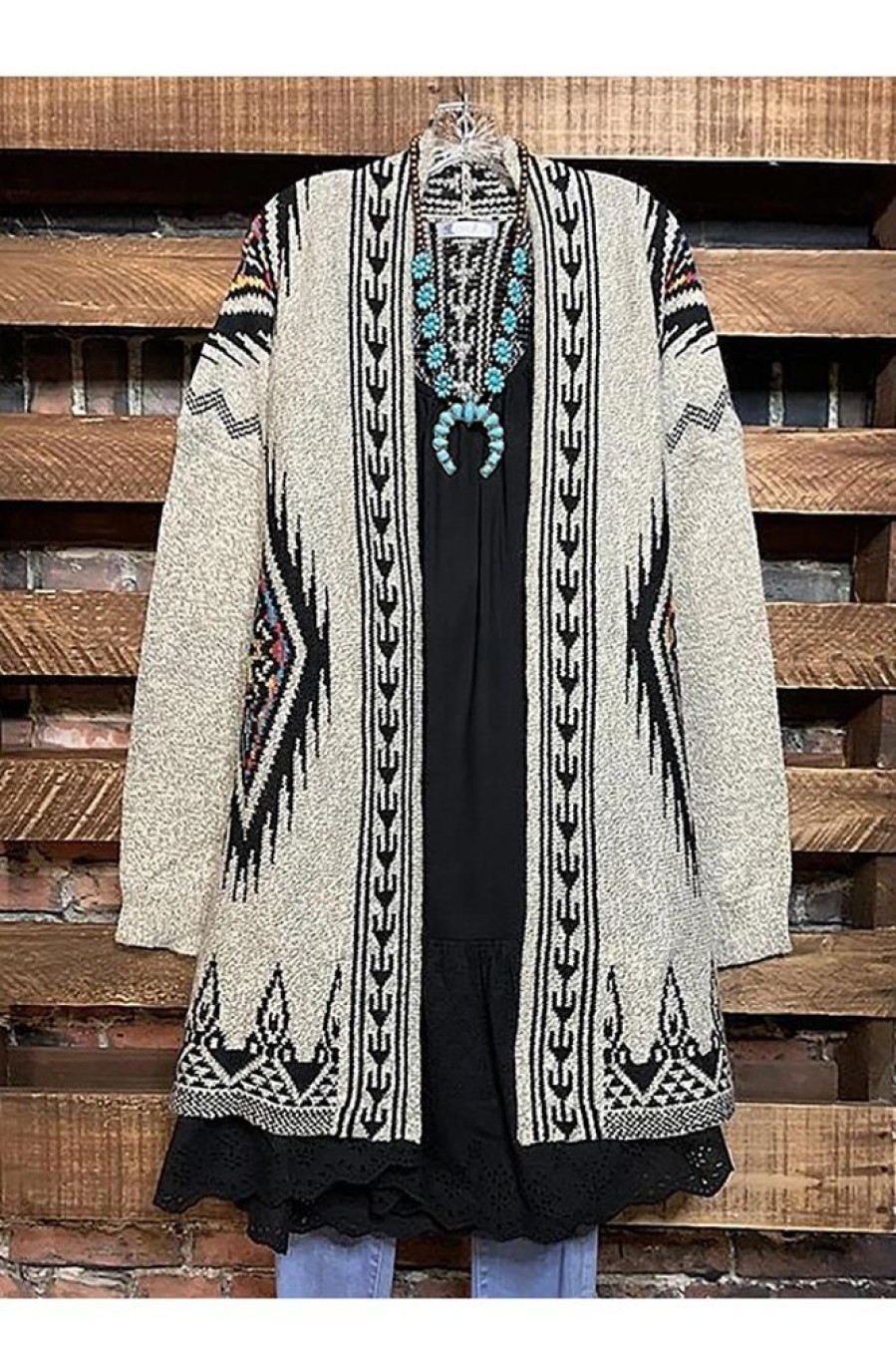 Clothing Azzlee Sweater & Cardigans | Casual Long Sleeve Geometric Printed Cardigan Khaki