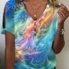 Clothing Azzlee Blouse & Shirts | Casual V Neck Printed Short Sleeve Blouse Multicolor