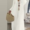 Clothing Azzlee Maxi Dresses | Casual V Neck Long Sleeve Maxi Dress White