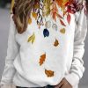 Clothing Azzlee Sweatshirt & Hoodies | Casual Graphic Tops Round Neck Long Sleeve Leaf Printed Sweatshirts White