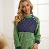 Clothing Azzlee Sweatshirt & Hoodies | Patchwork Buttons Stand Collar Long Sleeve Sweatshirt Green