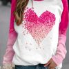 Clothing Azzlee Sweatshirt & Hoodies | Crew Neck Jersey Heart/Cordate Print Casual Sweatshirt Pink