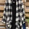 Clothing Azzlee Sweater & Cardigans | Casual Lapel Plaid Long Sleeve Cardigan Black